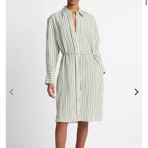 Vince Green and White Long Sleeve Coastal Dress
